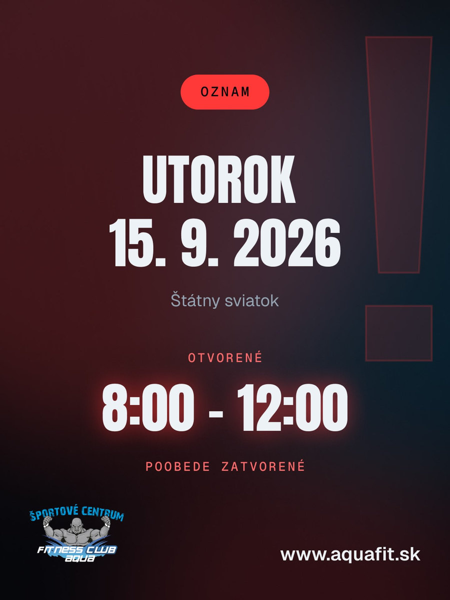 Príspevok na Instagrame: oznam o otváracích hodinách, v utorok 15. 9. 2026 otvorené od 8:00 do 12:00, poobede zatvorené